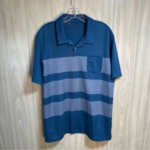 Adidas Blue Striped Men’s Short Sleeve Polo Shirt Size Large
